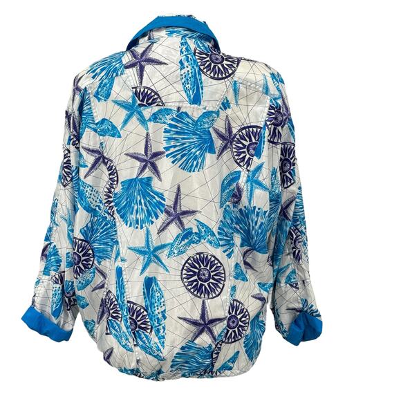 Lavon Vtg Women's Nautical Seashell Windbreaker Track Jacket SZ S Baggy 90s Blue - Picture 2 of 14